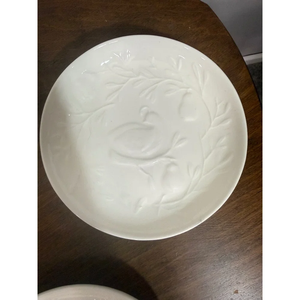 West Elm 12‎ Days of Christmas White Ceramic Dessert Appetizer Plates Embossed